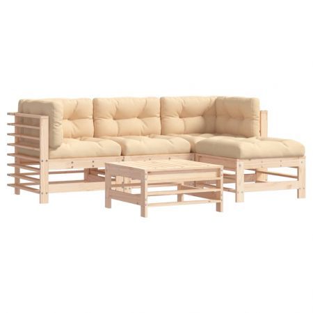 5 Piece Garden Lounge Set with Cushions Solid Wood