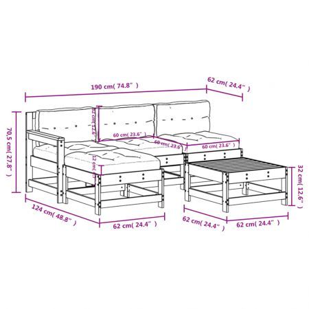 5 Piece Garden Lounge Set with Cushions White Solid Wood