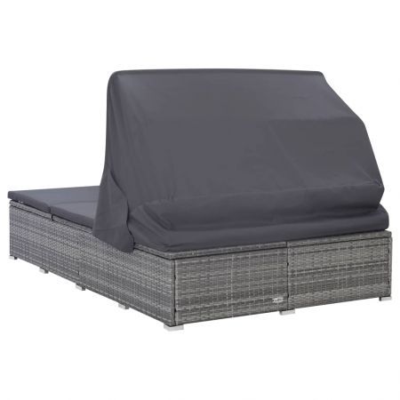 2-Person Sunbed with Cushion Poly Rattan Grey