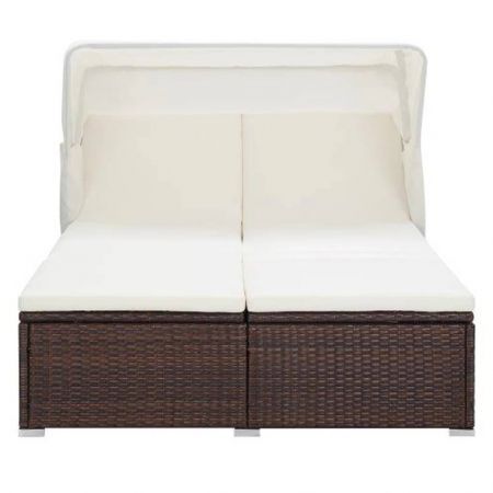 2-Person Sunbed with Cushion Poly Rattan Brown