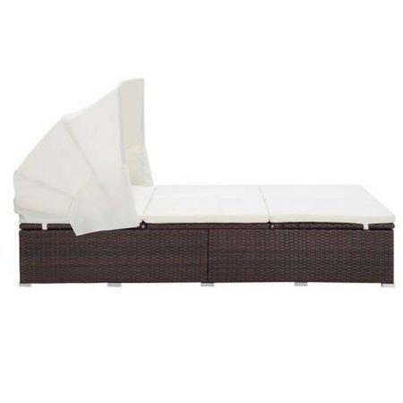 2-Person Sunbed with Cushion Poly Rattan Brown