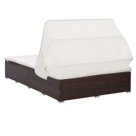 2-Person Sunbed with Cushion Poly Rattan Brown