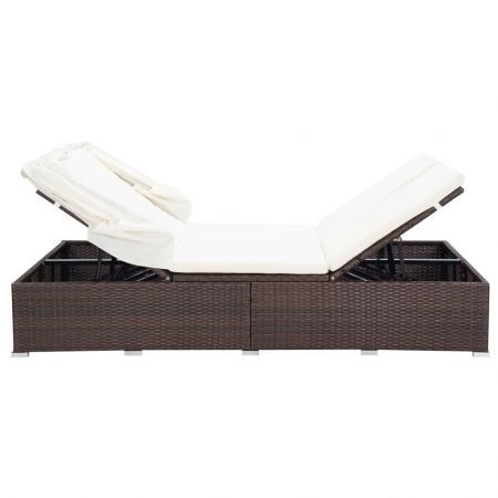 2-Person Sunbed with Cushion Poly Rattan Brown