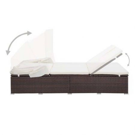 2-Person Sunbed with Cushion Poly Rattan Brown