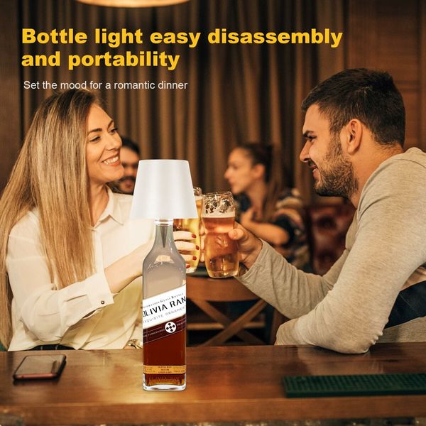 Wireless Bottle Lamp,New 3 Color Rechargeable Wine Bottle Lights for Bars Restaurants (Blue,1PC)