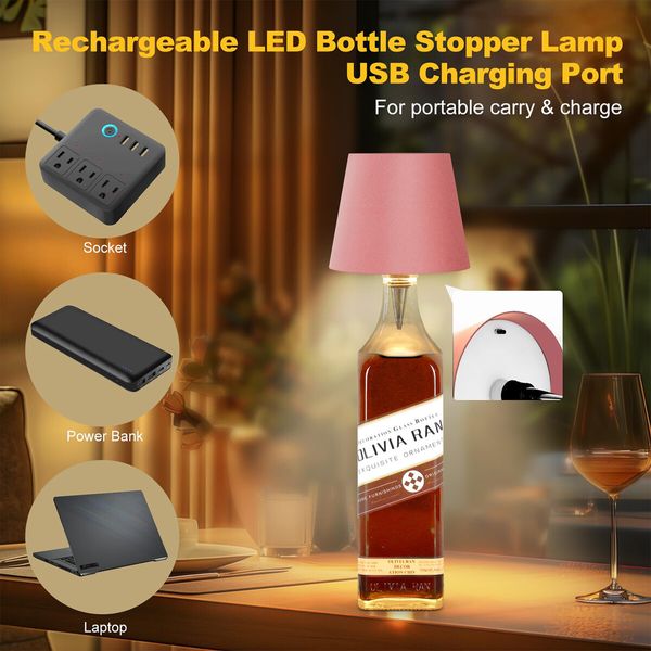 Wireless Bottle Lamp,New 3 Color Rechargeable Wine Bottle Lights for Bars Restaurants (Pink,1PC)