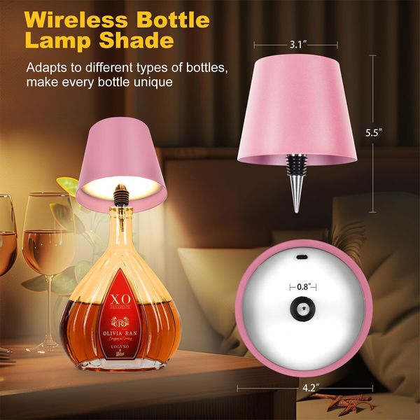 Wireless Bottle Lamp,New 3 Color Rechargeable Wine Bottle Lights for Bars Restaurants (Pink,1PC)