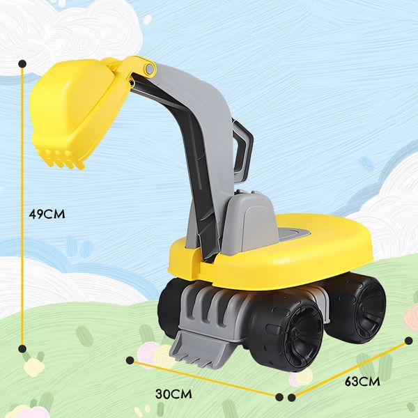 Kids Ride On Digger Bulldozer Excavator Pretend Play Toddler Car Construction Truck Riding Toy Outdoor Beach 63x30x49cm