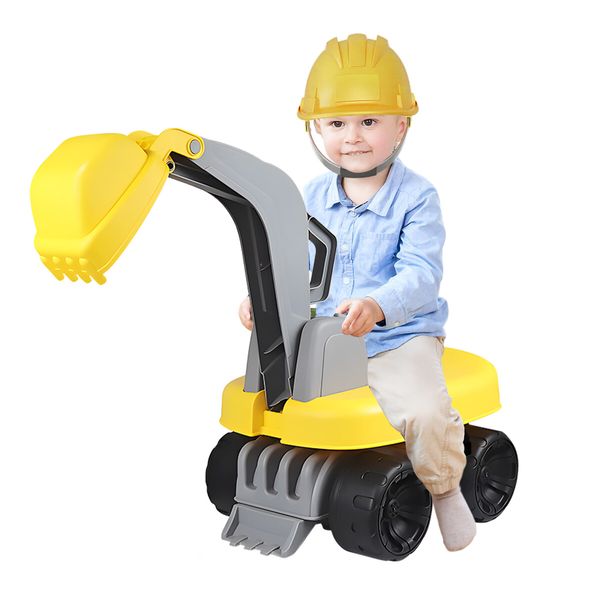 Kids Ride On Digger Bulldozer Excavator Pretend Play Toddler Car Construction Truck Riding Toy Outdoor Beach 63x30x49cm