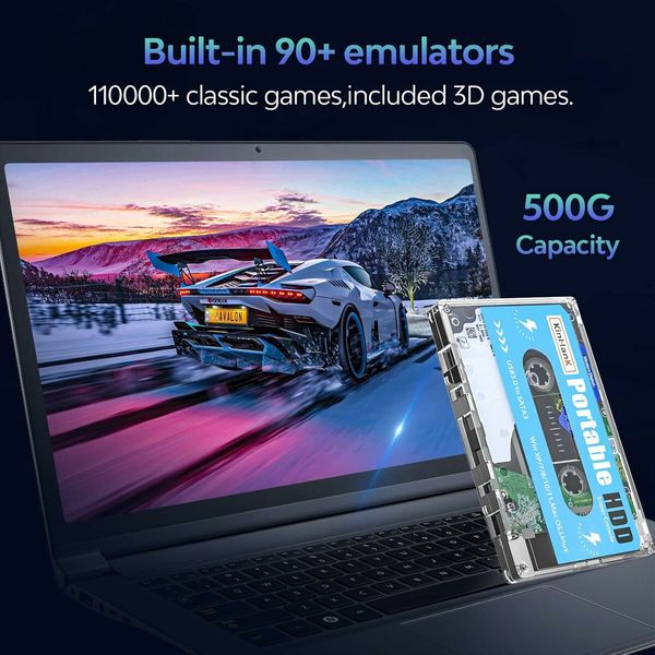 500G HDD Portable Game Drive Built in 60,000+ Games, Batocera 33 Game System Compatible with 90+ Emulators