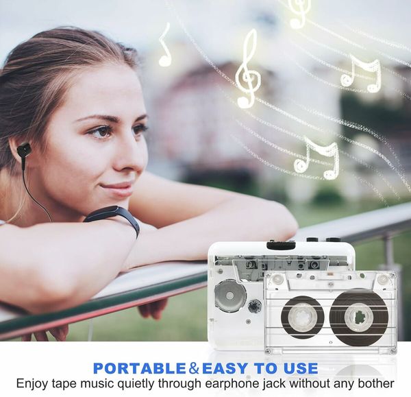 Auto Reverse and Clear Stereo Cassette Player, Cassette Tape to MP3 Converter with Tape Converter Software, Powered by USB Power Cord or AA Battery