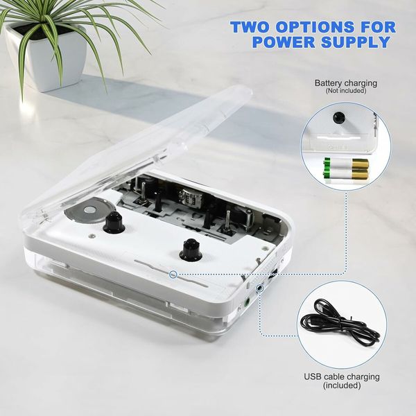 Auto Reverse and Clear Stereo Cassette Player, Cassette Tape to MP3 Converter with Tape Converter Software, Powered by USB Power Cord or AA Battery