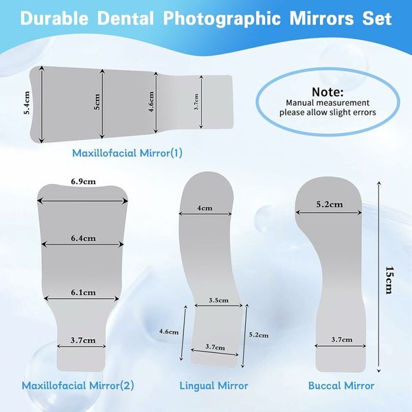 Fog-Free Dental Occlusal Photographic Mirror Device with 4 Rhodium Intraoral Reflective Mirrors for Dentistry, Anti-Fog Fan and LED Lighting Handle with Plated Glass Reflectors Oral Inspection Kit