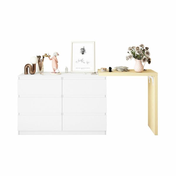 6 Chest of Drawers Dresser Makeup Vanity Table Tallboy Storage Cabinet Beauty Work Station Bedside Adjustable Bedroom Furniture White Oak