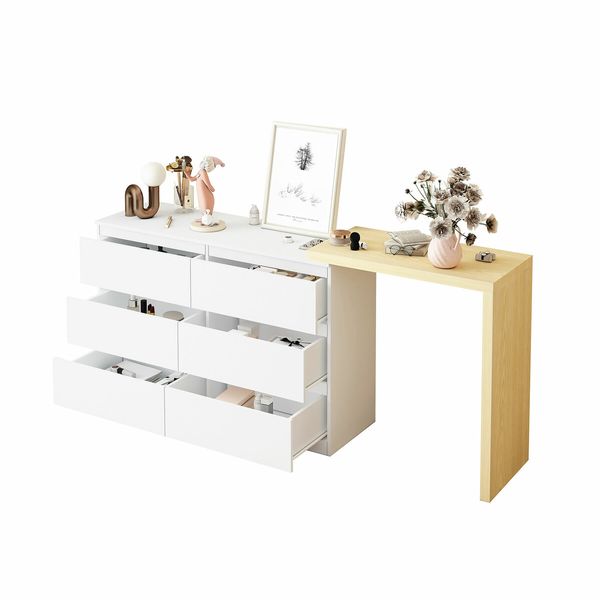 6 Chest of Drawers Dresser Makeup Vanity Table Tallboy Storage Cabinet Beauty Work Station Bedside Adjustable Bedroom Furniture White Oak