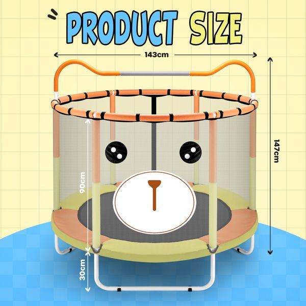 Genki Trampoline Kids Round Outdoor Sport Workout Bounce Jumping Rebounder Gymnastics Bar Play Safety Enclosure 55Inch