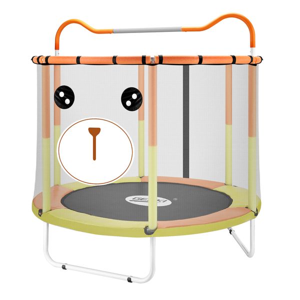 Genki Trampoline Kids Round Outdoor Sport Workout Bounce Jumping Rebounder Gymnastics Bar Play Safety Enclosure 55Inch