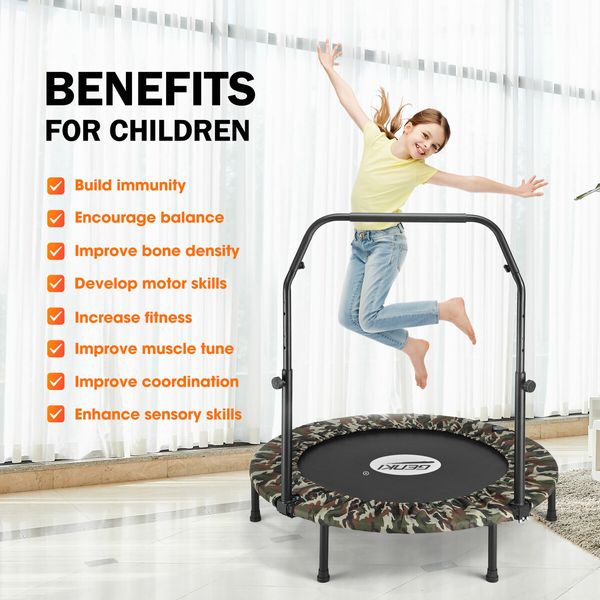 Genki 40Inch Trampoline Bounce Rebounder Jumping Gym Equipment Home Fitness Kids Exericise Round Indoor Cardio Workout Foldable