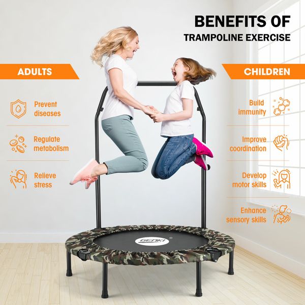 Genki 40Inch Trampoline Bounce Rebounder Jumping Gym Equipment Home Fitness Kids Exericise Round Indoor Cardio Workout Foldable