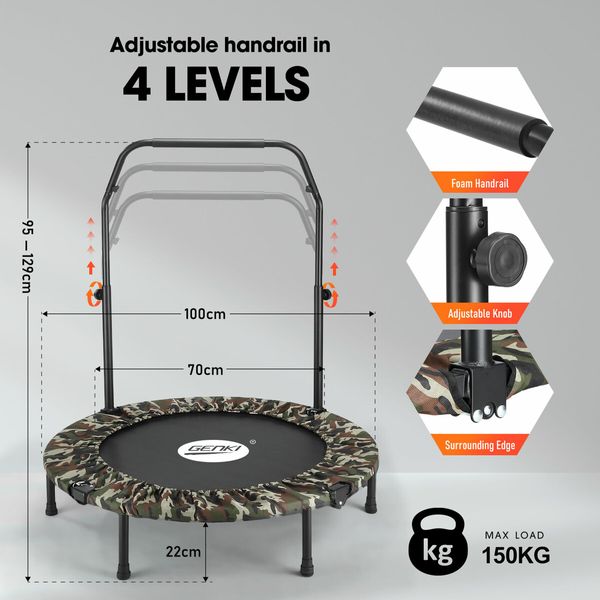 Genki 40Inch Trampoline Bounce Rebounder Jumping Gym Equipment Home Fitness Kids Exericise Round Indoor Cardio Workout Foldable