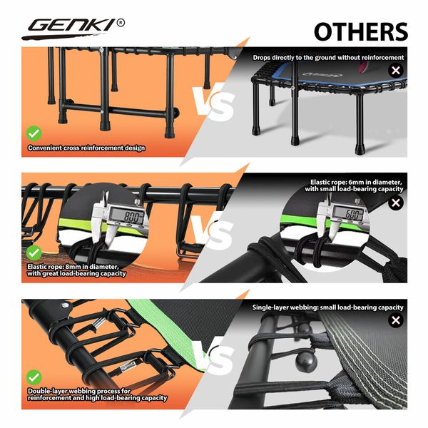 Genki Foldable Trampoline Bounce Rebounder Bungee Exercise Jumping Jogger Home Fitness Gym Equipment Workout 51 Inch