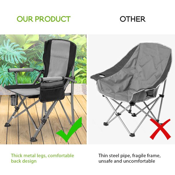 Folding Camping Chair Picnic Hiking Outdoor Beach Fishing Seat Lawn Patio Seating Furniture Portable Lightweight with Armrests Cup Holder Grey