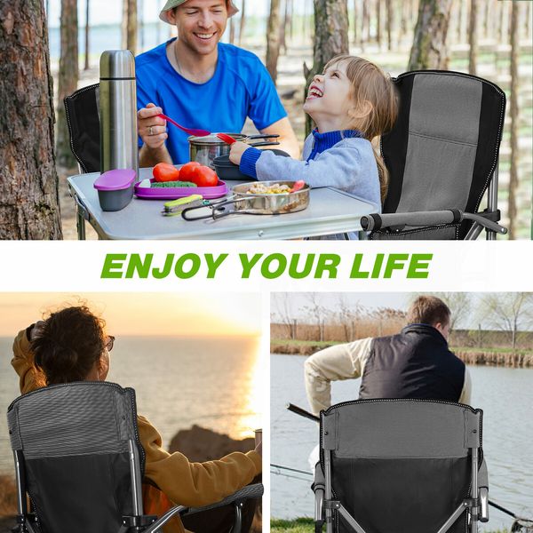 Folding Camping Chair Picnic Hiking Outdoor Beach Fishing Seat Lawn Patio Seating Furniture Portable Lightweight with Armrests Cup Holder Grey