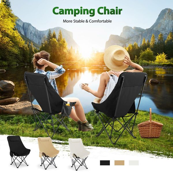 Folding Camping Chair Portable Lightweight Beach Picnic Hiking Fishing Outdoor Furniture Patio Garden Lawn Backyard Seat with Pocket