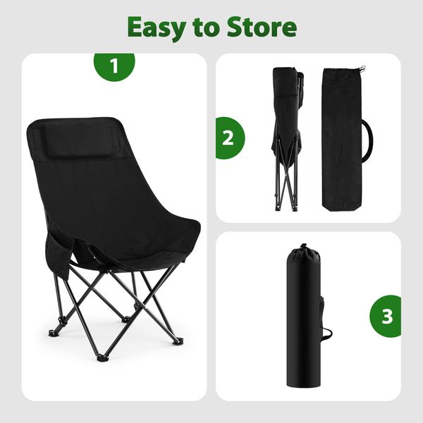 Folding Camping Chair Portable Lightweight Beach Picnic Hiking Fishing Outdoor Furniture Patio Garden Lawn Backyard Seat with Pocket