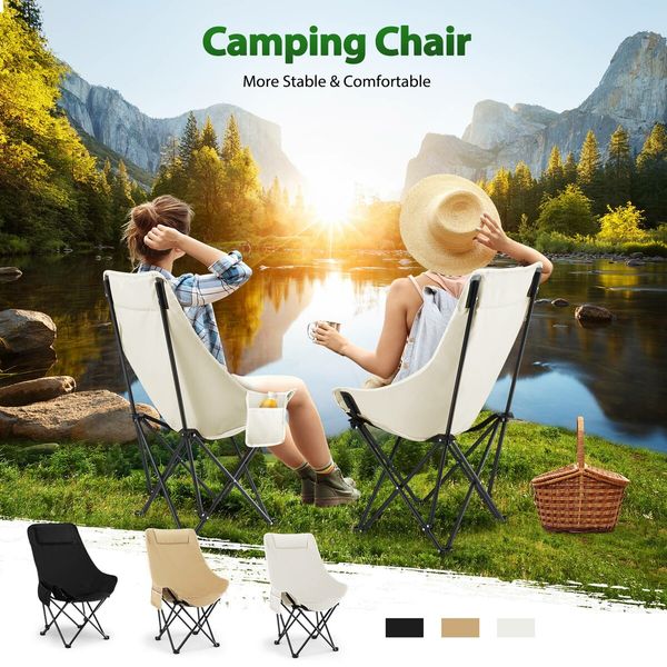 Folding Camping Chair Lightweight Portable Beach Hiking Fishing Picnic Outdoor Furniture Garden Lawn Patio Backyard Seat with Pocket