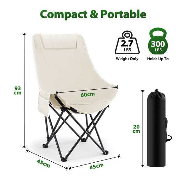 Folding Camping Chair Lightweight Portable Beach Hiking Fishing Picnic Outdoor Furniture Garden Lawn Patio Backyard Seat with Pocket