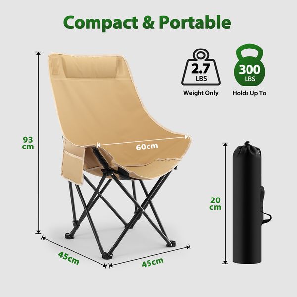 Folding Camping Chair Lightweight Beach Portable Picnic Hiking Fishing Outdoor Furniture Patio Lawn Backyard Garden Seat with Pocket