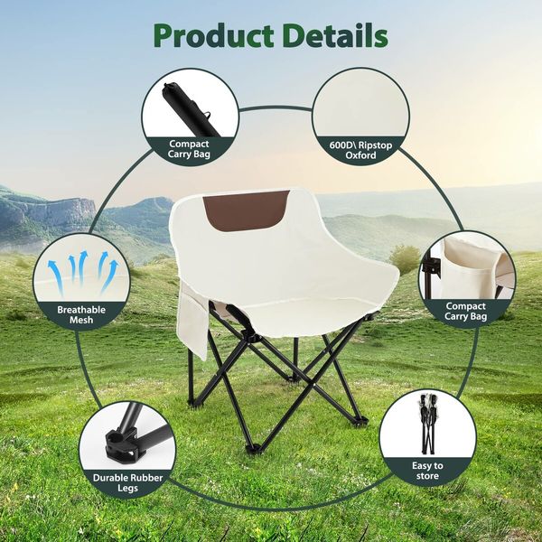 Folding Camping Chair Lightweight Portable Outdoor Furniture Beach Hiking Picnic Fishing Seating Patio Backyard Lawn Garden with Bag