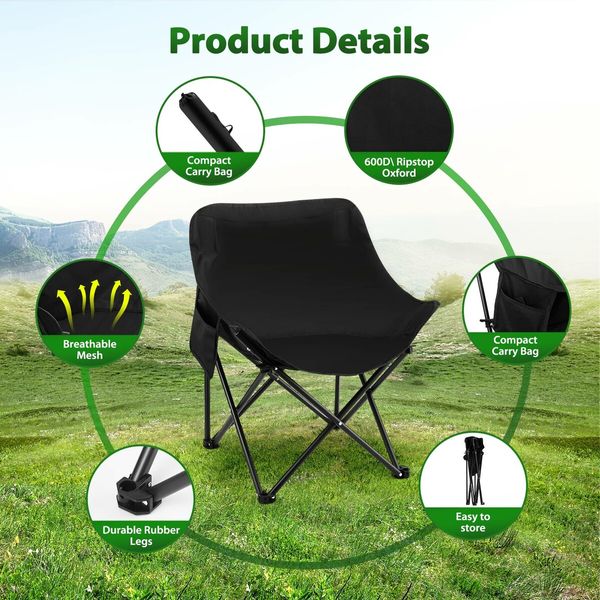 Folding Camping Chair Lightweight Camp Beach Picnic Hiking Fishing Portable Outdoor Seat Patio Backyard Garden Lawn Seating Furniture with Bag