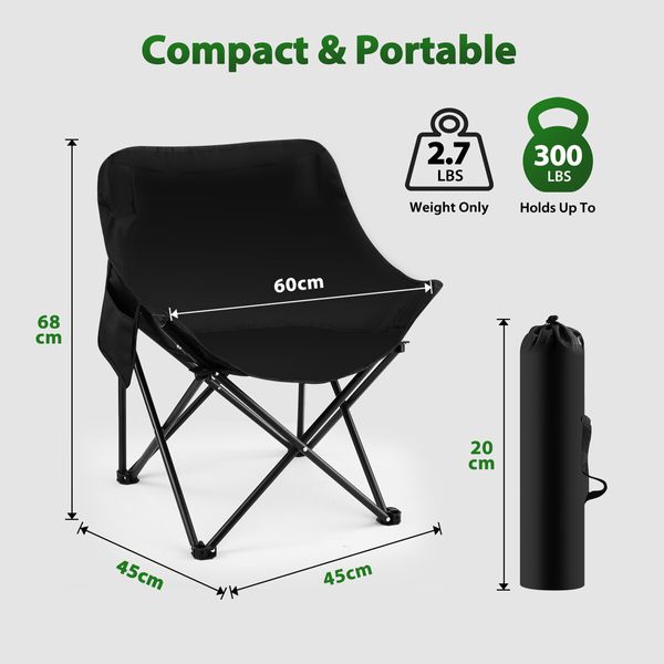 Folding Camping Chair Lightweight Camp Beach Picnic Hiking Fishing Portable Outdoor Seat Patio Backyard Garden Lawn Seating Furniture with Bag