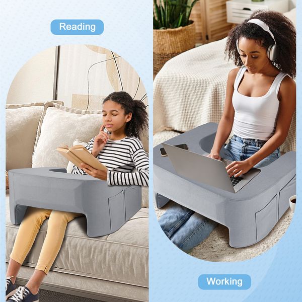 Reading Lap Pillow Desk Sofa Bed Arm Back Rest Cushion Gaming Work Bench Laptop Table Pad Comfort Foam Support with Storage Pockets XL