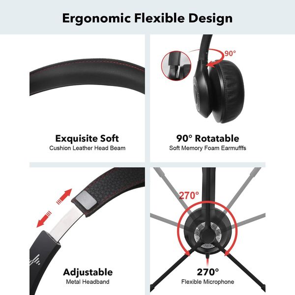 USB Headset with Mic for PC,On-Ear Computer Laptop Headphones with Noise Cancelling Microphone In-Line Control for Home Office Online Class