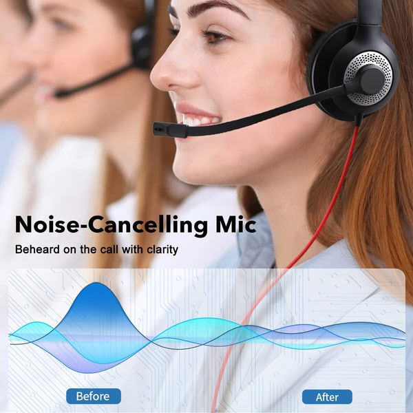 USB Headset with Mic for PC,On-Ear Computer Laptop Headphones with Noise Cancelling Microphone In-Line Control for Home Office Online Class