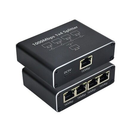 Gigabit Ethernet Splitter 1 to 4 High Speed, Internet Splitter 1000Mbps, LAN Splitter with USB Power Cable, RJ45 Splitter for Cat5/5e/6/7/8 Cable