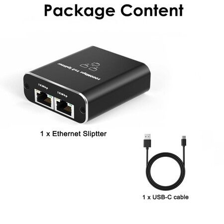 Ethernet Splitter 1 to 2 High Speed 1000Mbps, Gigabit Ethernet Splitter, LAN Splitter with USB Power Cable