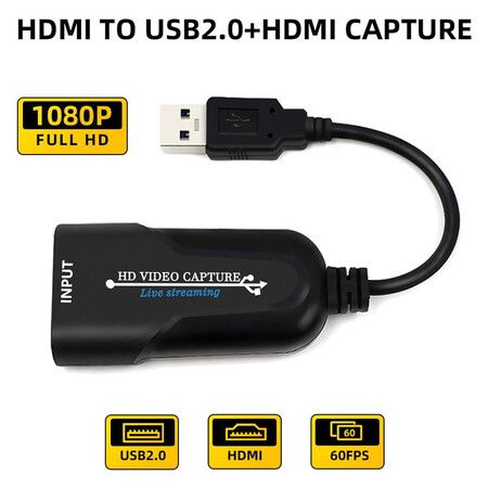 HDMI Audio Video Capture Device -Stream and Record in 1080p 30, HDMI to USB2. 0 USB Video Recorder Game Capture Card for Laptop High Definition Acquisition, Live Broadcasting