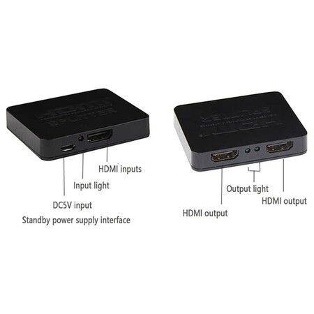 HDMI splitter 1 in 2 out, 4K@30Hz HDMI splitter suitable for dual displays only copies/mirrors, with HDMI corresponding interface devices