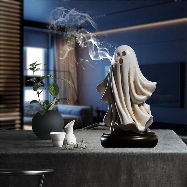 Halloween Cute Ghost Incense Holder, Ghost Decor Incense Waterfall, Home Chimney Decorations for Bedroom Livingroom