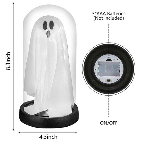 Halloween Decorations Indoor Light Up Ghost in Glass Cloche Cute Ghost with Light for Home Kitchen Mantel Tabletop Party Decor