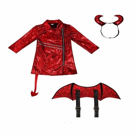 125-135cm Girl  Devil Costume  Devil Jacket Outfit Horn headwear Wings Dress up Halloween Christmas Party Costume