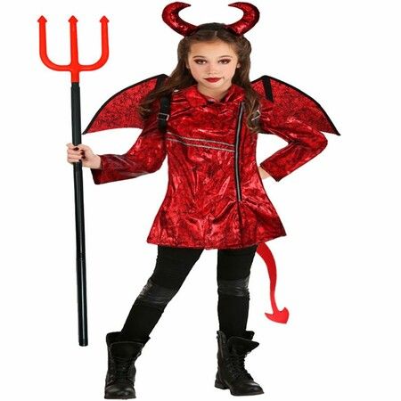 125-135cm Girl  Devil Costume  Devil Jacket Outfit Horn headwear Wings Dress up Halloween Christmas Party Costume