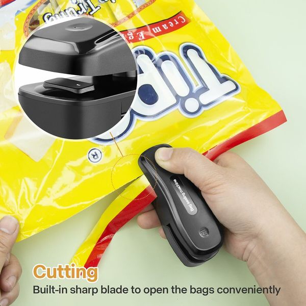 Mini Rechargeable Bag Sealer 2-in-1 Heat Cutter Vacuum Food Sealing Machine Portable for Snacks-Black