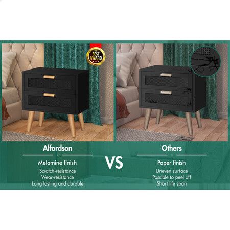 ALFORDSON Bedside Table Nightstand Side Cabinet Rattan Black