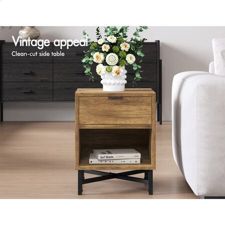 ALFORDSON Bedside Table Retro Nightstand Side Cabinet Brown