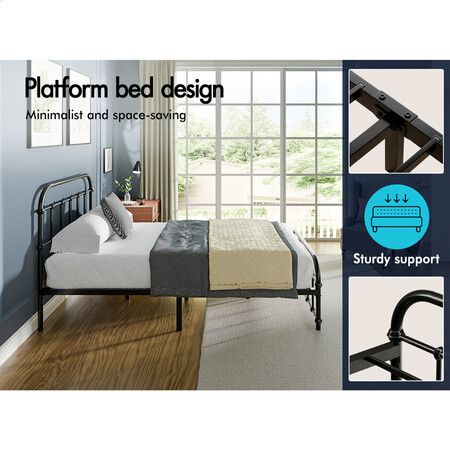 ALFORDSON Metal Bed Frame King Single Size Mattress Base Industrial Platform Black